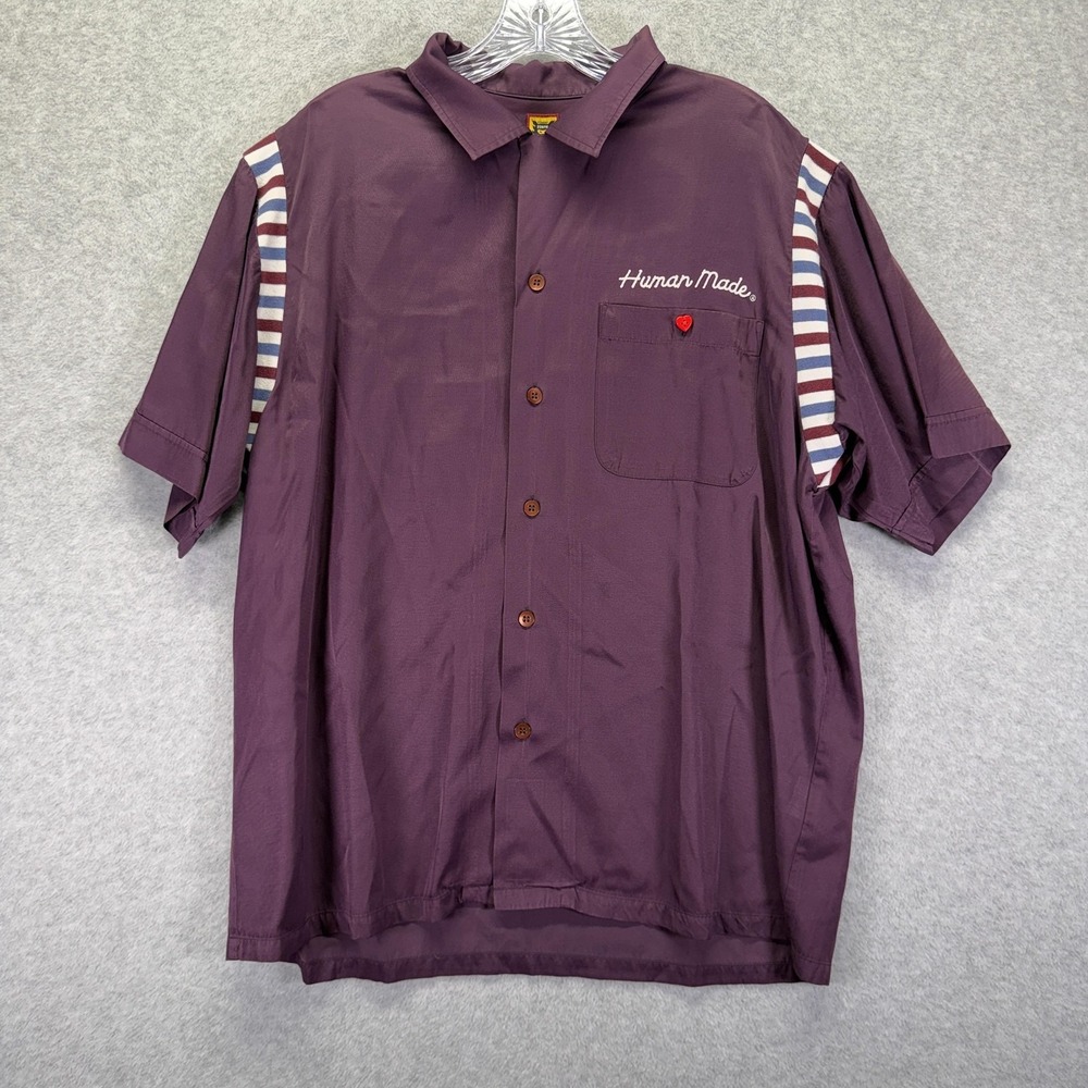 Human Made Bowling Shirt Mens XL Purple Dry Alls Graphic Short Sleeve Button Up